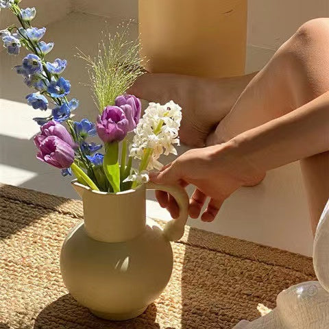 Vintage French Carry Handle Ceramic Vase