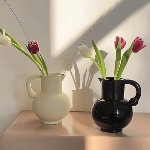 Vintage French Carry Handle Ceramic Vase